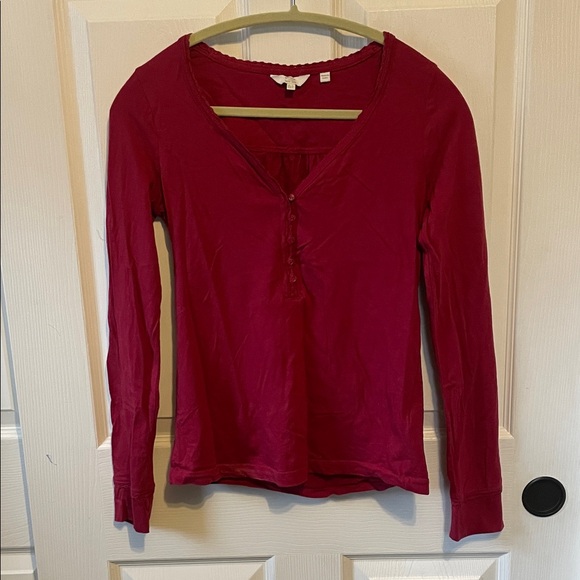 Fat Face Tops - Fat Face Berry Red Long-Sleeve Henley Top